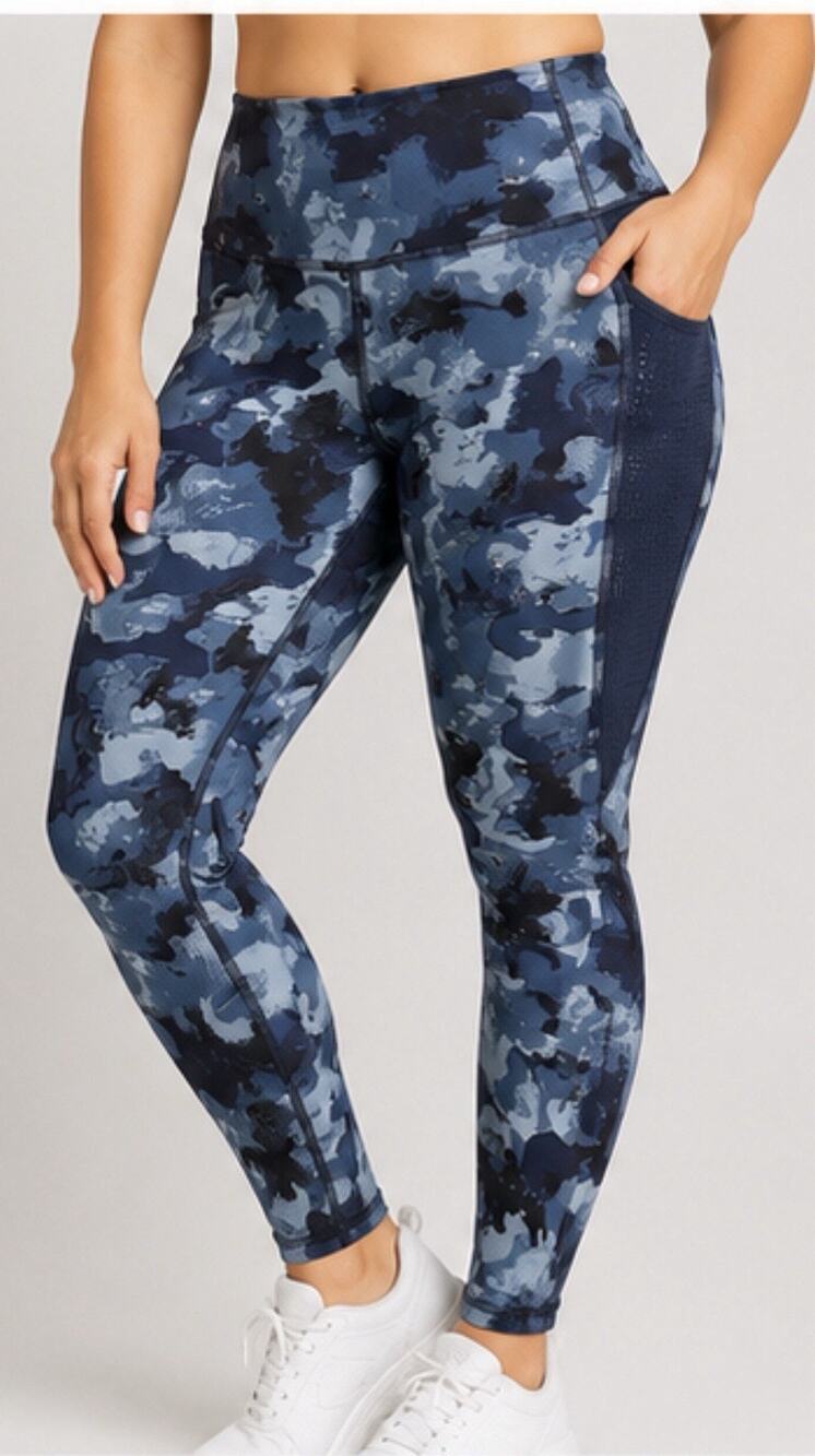 Goodmove Women’s Size 18 Blue Camo High Rise Active Leggings Side Pockets